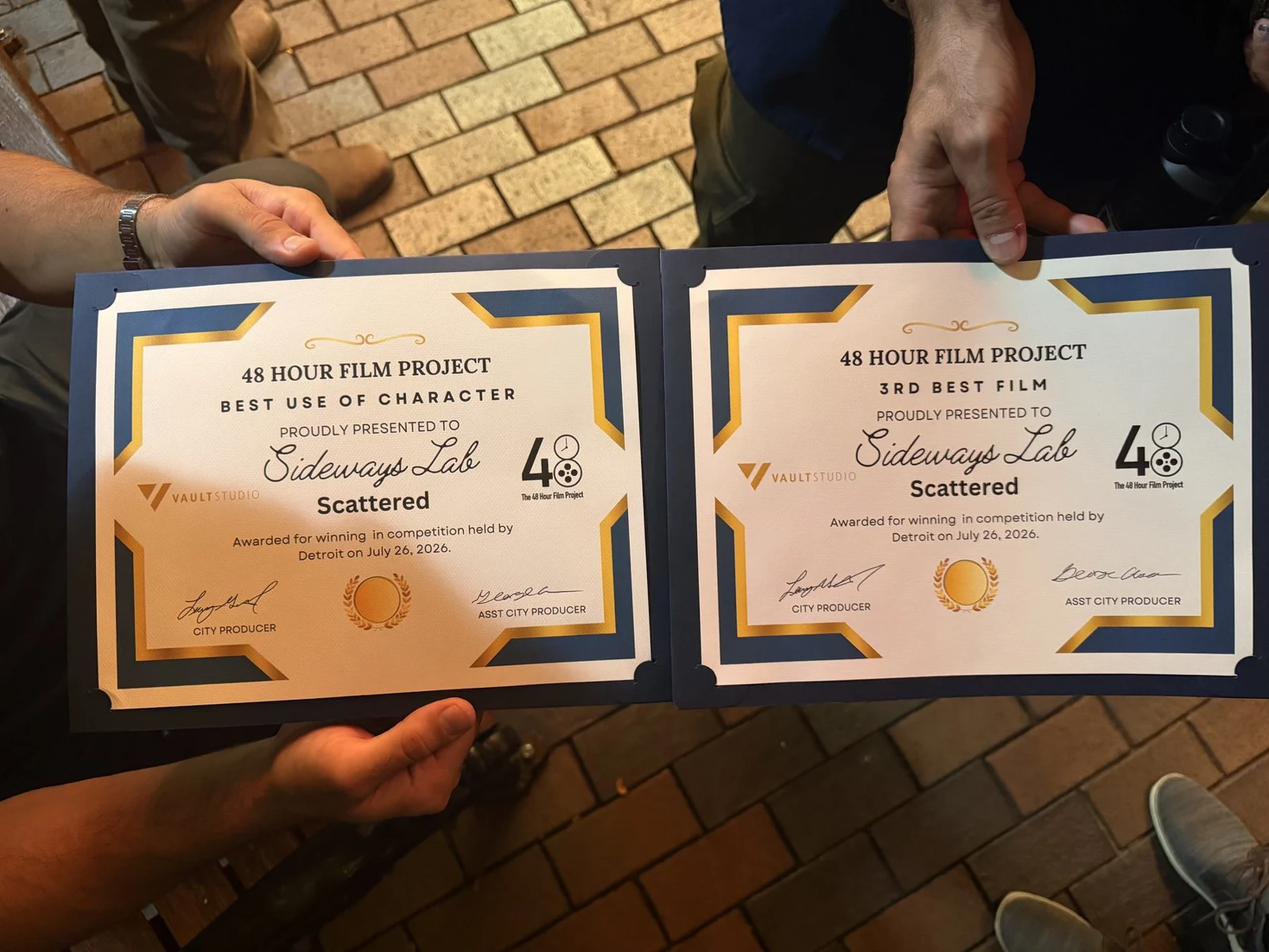 Best Use of Character and 3rd Best Film certificates