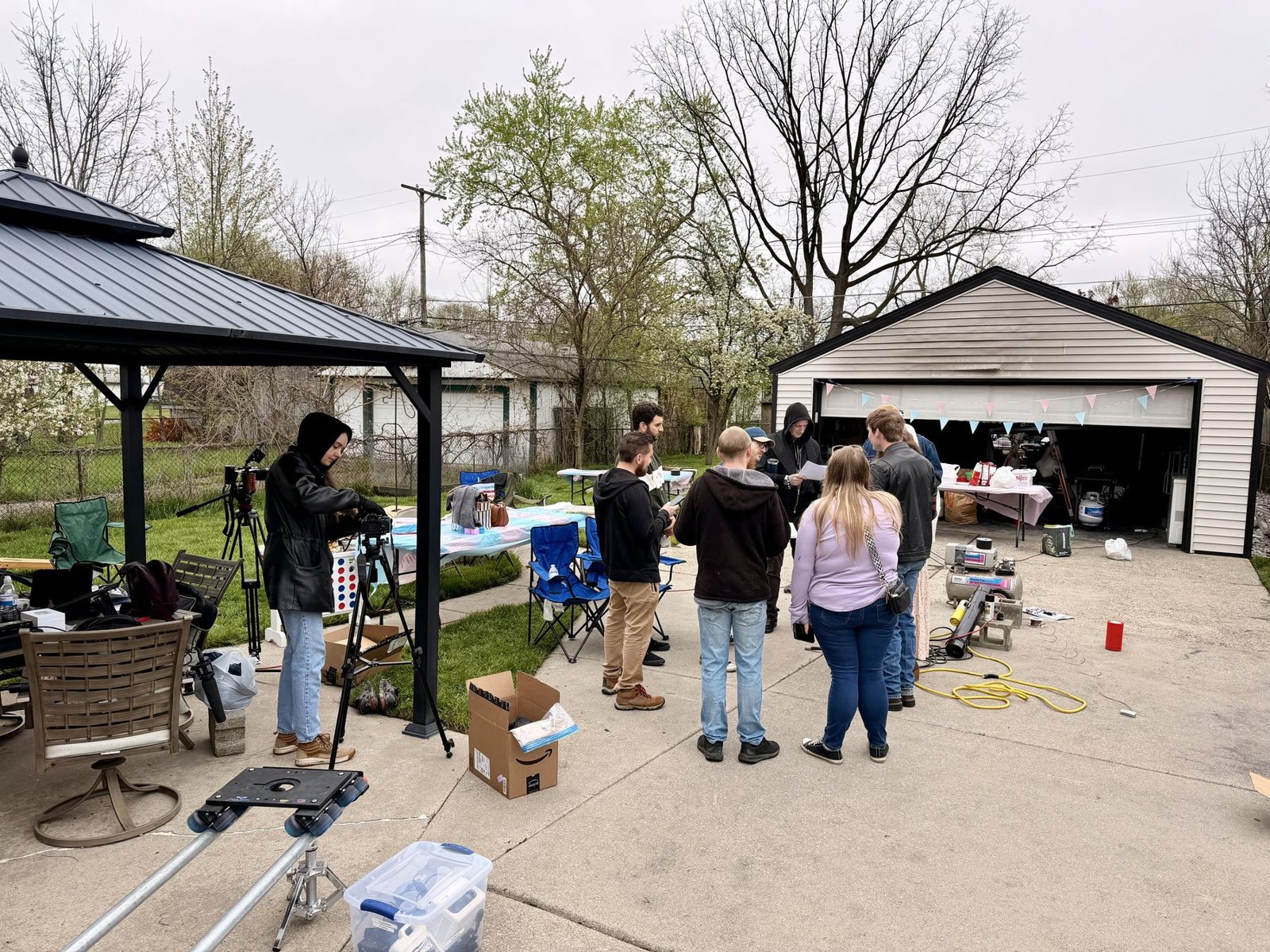 Crew working in a backyard