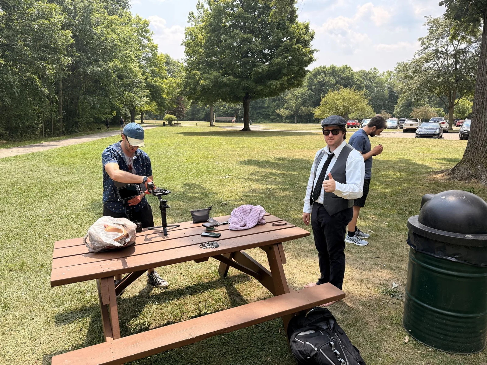 Scattered crew working on location